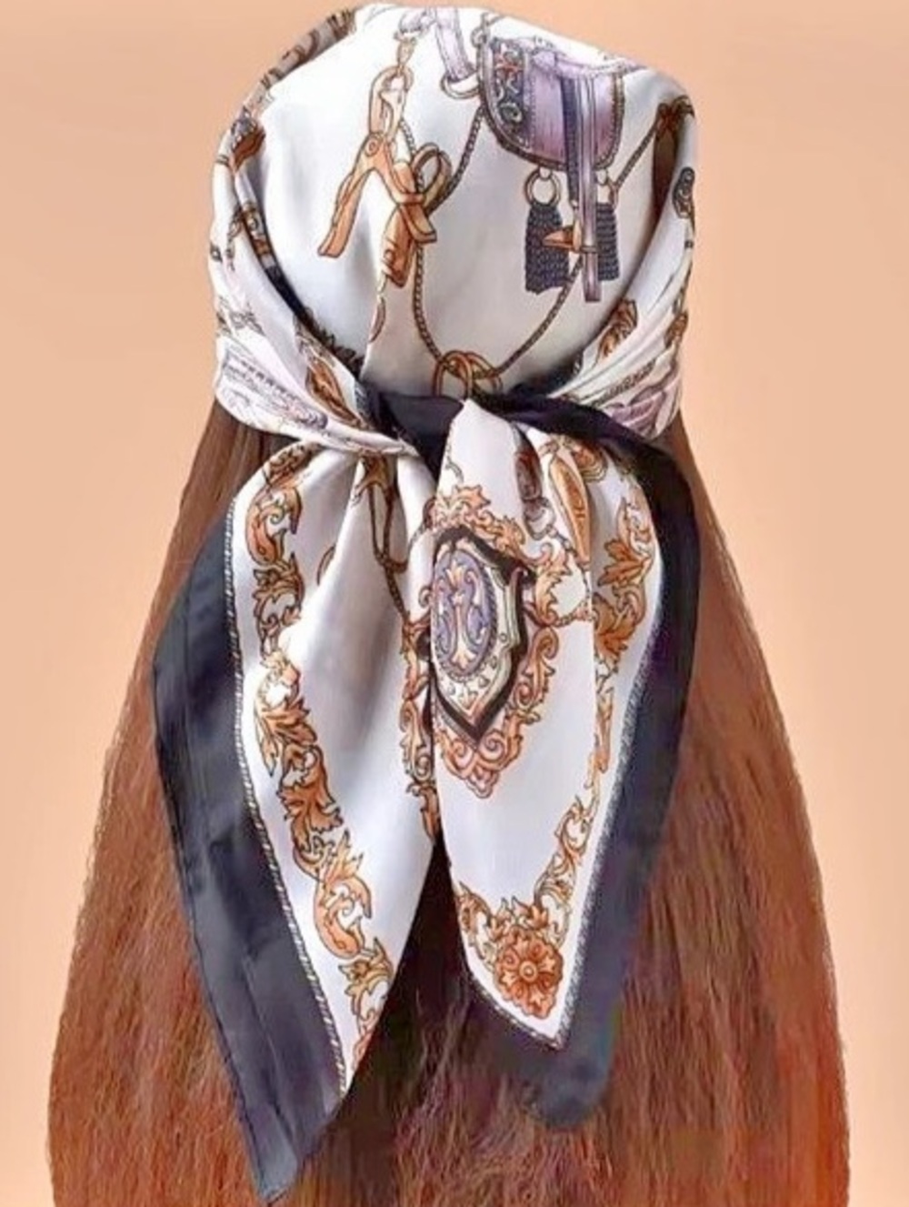 Printed Paisley Scarf in White & Black 70cm